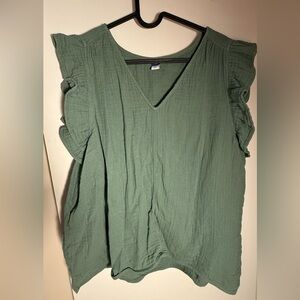 Green Ruffle Sleeve Women's Top